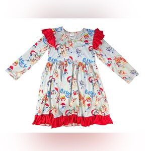 Bluey Christmas Colorful Kids Dress with Red Accents